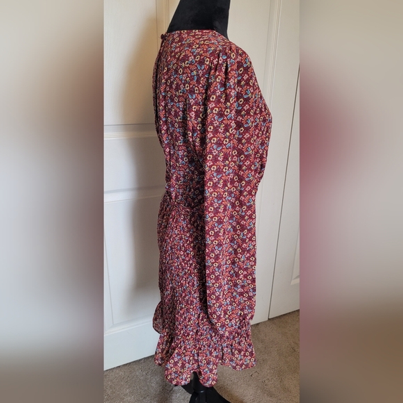 Rowa Red Floral Long Sleeve Dress, Smocked Detail| Size L - Picture 5 of 10